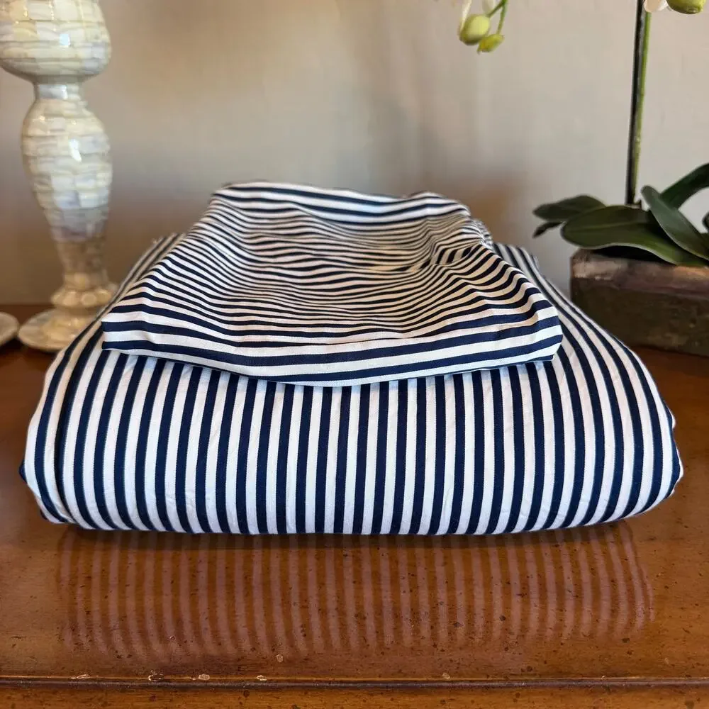 Cozy Earth Bamboo Duvet Cover + Standard Sham Classic Stripe Pacific Queen NWOT